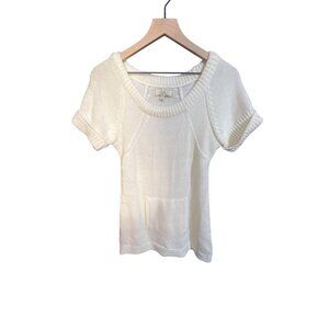 Y2K L.E.I. White Knit Short-Sleeve Sweater Top With Front Pocket Sz Large